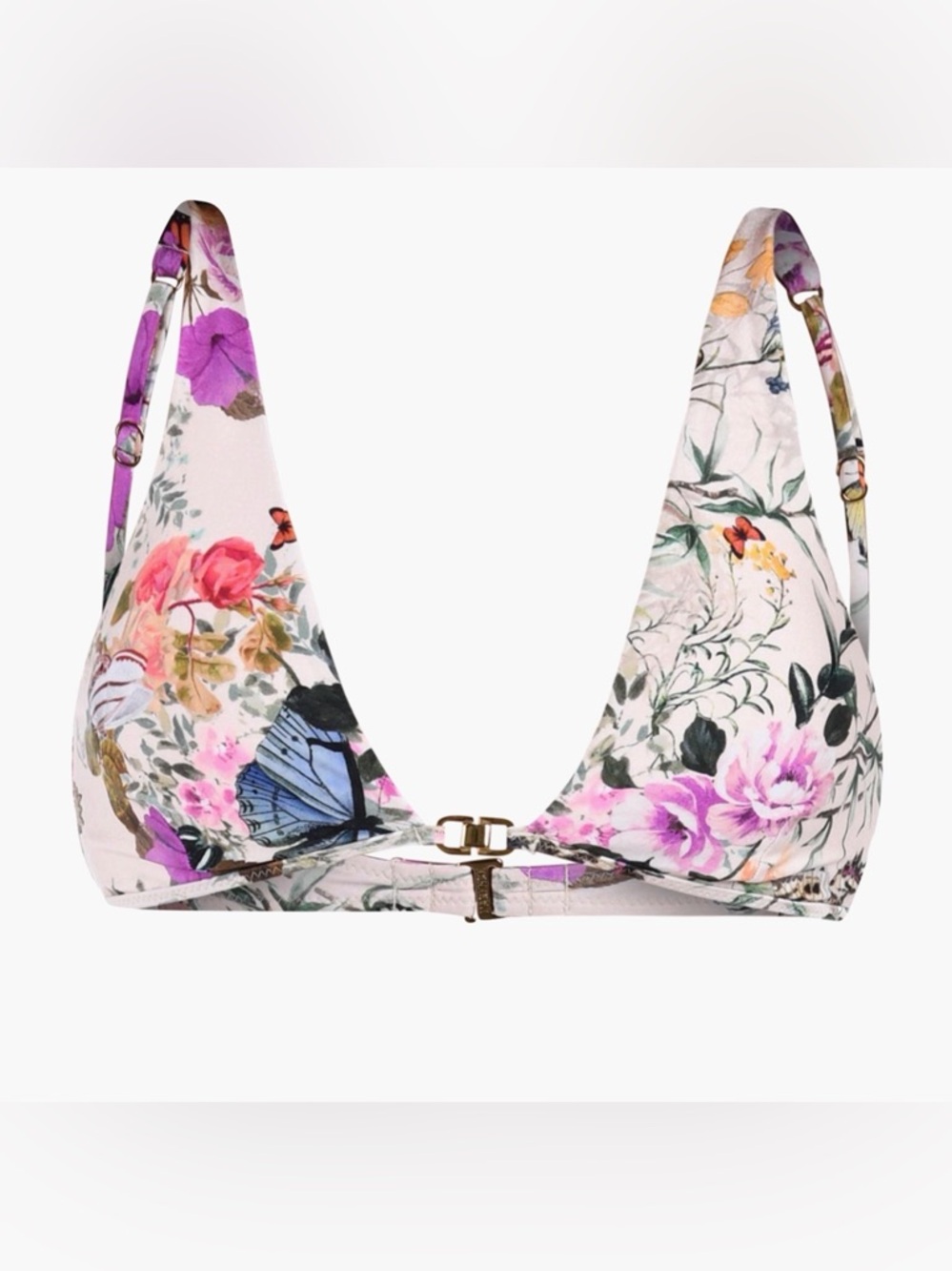 L'AGENCE Butterfly Lexie Floral Triangle Bikini Top in Beige, Pink & Purple